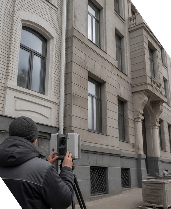 Лазерное сканирование фасадов зданий для обследования в Рославле